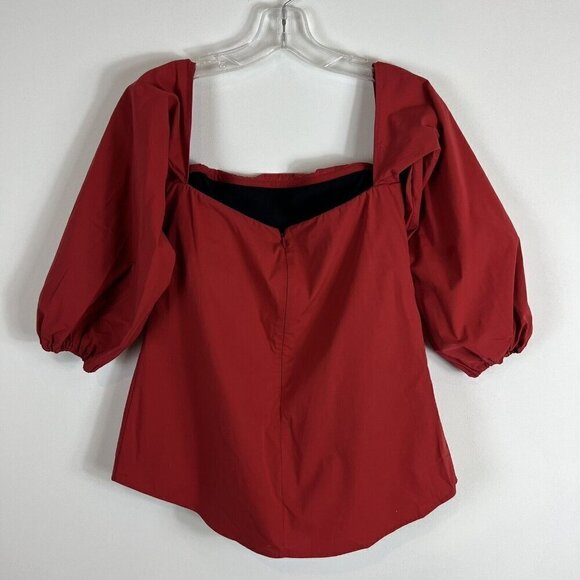 Theory Laureema Off Shoulder Top Red Long Puff Sleeves 2 Holiday Party Resort - Picture 3 of 7